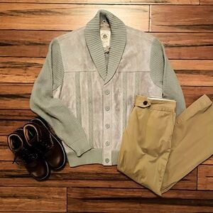 Vintage Caribou Bay Trading Co. Grey Suede and Wool Grandpa Sweater Jacket